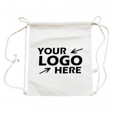 H 15" x W 13.7" White Canvas Drawstring Backpack